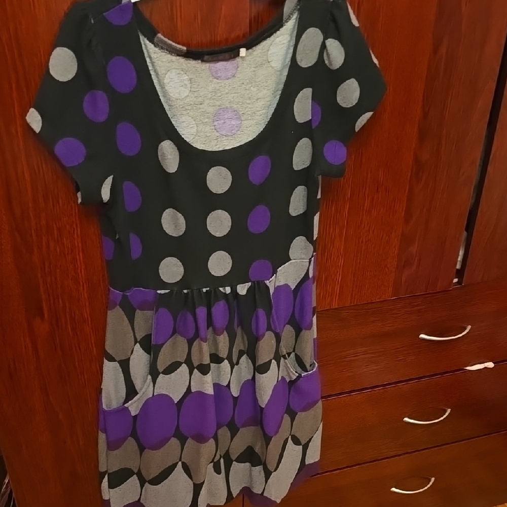 Polka Dot Mini Dress - Black, Gray, and Purple